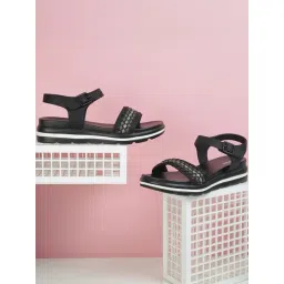 Mochi Women's Black Ankle Strap Sandals-picture-33