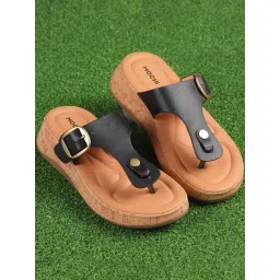 Mochi Women's Black T-Strap Sandals-picture-35