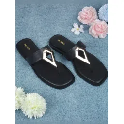 Mochi Women's Black T-Strap Sandals-picture-12