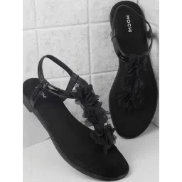 Mochi Women's Black T-Strap Sandals-picture-18