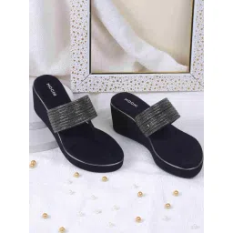 Mochi Women's Black T-Strap Wedges-picture-30