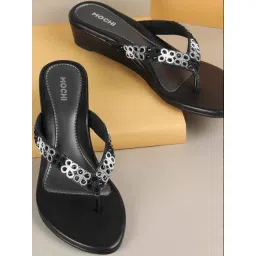 Mochi Women's Black Thong Wedges-image-2