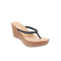 Mochi Women's Black Thong Wedges-picture-30