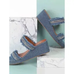 Mochi Women's Blue Casual Wedges-picture-33