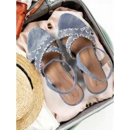 Mochi Women's Blue Sling Back Wedges-picture-41
