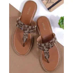 Mochi Women's Brown T-Strap Sandals-image-24