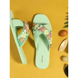 Mochi Women's Green Cross Strap Sandals-picture-27