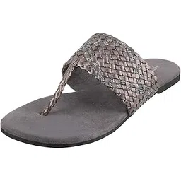 mochi Women's Kolhapuri Inspired Faux Leather Flat Fashion Sandals-picture-21