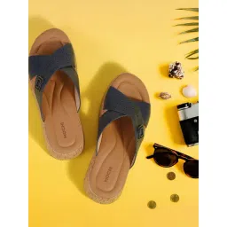 Mochi Women's Navy Blue Cross Strap Sandals-picture-31