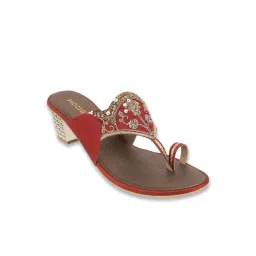 Mochi Women's Red Toe Ring Sandals-picture-41