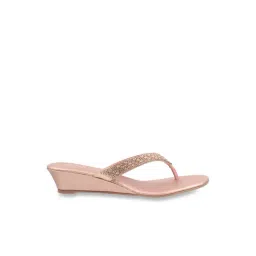 Mochi Women's Rose Gold Thong Wedges-picture-43