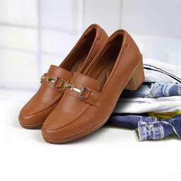 mochi Women's Tan Slip On closure Formal - Slip On with Block Heel Casuals For Women-picture-14