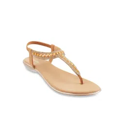 Mochi Women's Tan T-Strap Sandals-picture-27