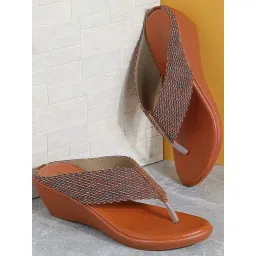 Mochi Women's Tan Thong Wedges image 1