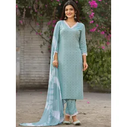 Moda Rapido Bandhani Printed V-Neck Straight Kurta with Trousers & Dupatta-picture-32