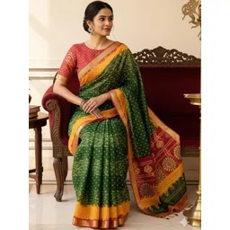 Moda Rapido Bandhani Zari Pure Cotton Block Print Saree-picture-16