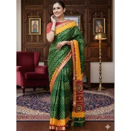 Moda Rapido Bandhani Zari Pure Cotton Block Print Saree image 3