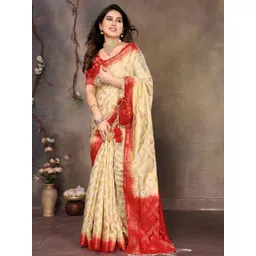 Moda Rapido Beige Embellished Silk Blend Banarasi Sarees-picture-30