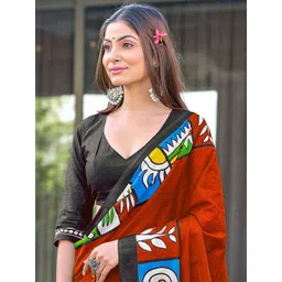 Moda Rapido Black Colourblocked Pure Cotton Block Print Sarees image 4