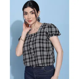 Moda Rapido Checked Puff Sleeve Top-picture-21