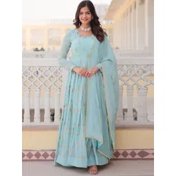 Moda Rapido Embroidered Floral Square Neck Georgette A Line Ethnic Dress-picture-15