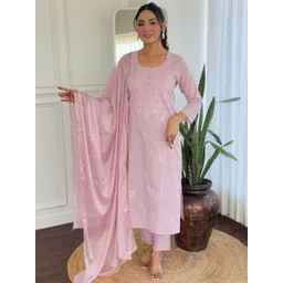 Moda Rapido Ethnic Motifs Embroidered Pure Cotton Straight Kurta With Trousers & Dupatta-picture-14