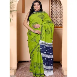 Moda Rapido Ethnic Motifs Printed Pure Cotton Ikat Saree With Unstitched Blouse Piece-picture-13