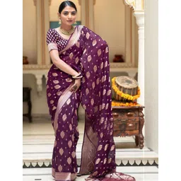 Moda Rapido Ethnic Motifs Zari Silk Blend Handloom Banarasi Saree-picture-22