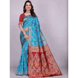 Moda Rapido Ethnic Motifs Zari Silk Blend Handloom Kanjeevaram Saree-picture-27
