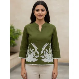 Moda Rapido Floral Embroidered Mandarin Collar Ethnic Top-picture-24