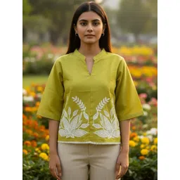 Moda Rapido Floral Embroidered Mandarin Collar Top-picture-39