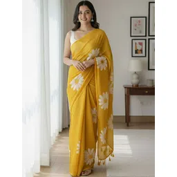 Moda Rapido Floral Linen Blend Block Print Saree-picture-41