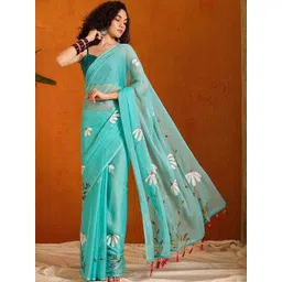 Moda Rapido Floral Linen Blend Designer Block Print Saree-picture-40
