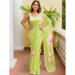 Moda Rapido Floral Linen Blend Designer Block Print Saree-picture-39