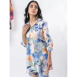 Moda Rapido Floral Print Cotton Shirt Style Top-picture-25