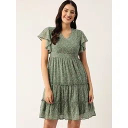 Moda Rapido Floral Print Flutter Sleeve Georgette Empire Dress-picture-29