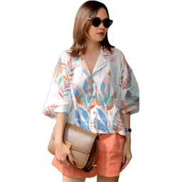 Moda Rapido Floral Print Mandarin Collar Flared Sleeve Shirt Style Top-picture-32