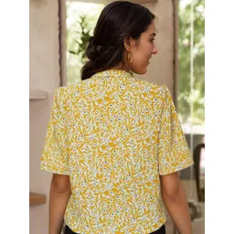 Moda Rapido Floral Print Mandarin Collar Shirt Style Top-picture-30