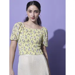 Moda Rapido Floral Print Puff Sleeve Georgette Crop Top-picture-36