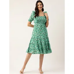 Moda Rapido Floral Print Puff Sleeve Georgette Empire Dress-picture-27