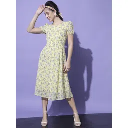 Moda Rapido Floral Print Puff Sleeve Georgette Fit & Flare Midi Dress-picture-31