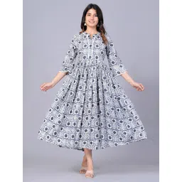 Moda Rapido Floral Printed Mandarin Collar Fit And Flare Ethnic Dresses-picture-23