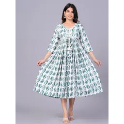 Moda Rapido Floral Printed Mandarin Collar Fit And Flare Ethnic Dresses-picture-24