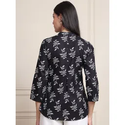 Moda Rapido Floral Printed Mandarin Collar Organic Cotton Shirt Style Top image 2