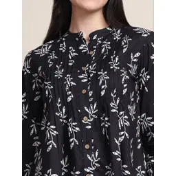 Moda Rapido Floral Printed Mandarin Collar Organic Cotton Shirt Style Top image 3