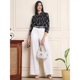 Moda Rapido Floral Printed Mandarin Collar Organic Cotton Shirt Style Top image 5