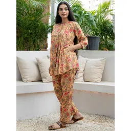 Moda Rapido Floral Printed Mandarin Collar Pure Cotton Tunic With Trousers-picture-18