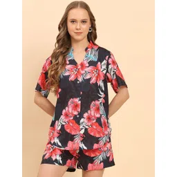 Moda Rapido Floral Printed Mandarin Collar Shirt With Shorts-picture-15