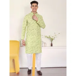 Moda Rapido Floral Printed Mandarin Collar Straight Pure Cotton Kurta With Pyjamas-picture-17