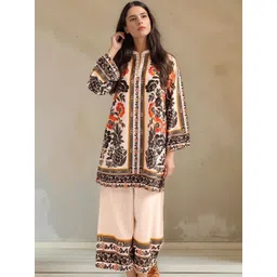 Moda Rapido Floral Printed Mandarin Collar Top With Palazzos Co-Ords-picture-28